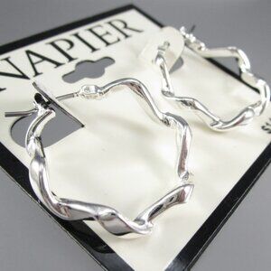 NAPIER Mod/Contemporary Shiny Silver Twisted Hoop Earrings**NEW!